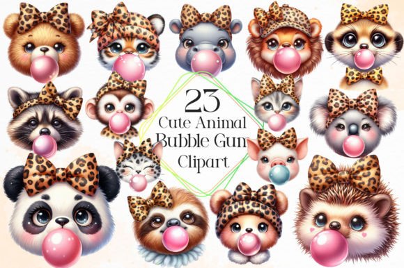 Animal Blowing Bubble Gum Clipart for Creative Projects
