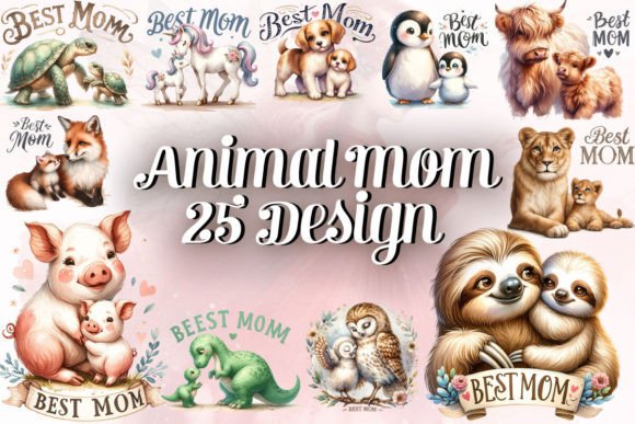 Animal Mom and Baby Sublimation Clipart: Creative Watercolor Designs
