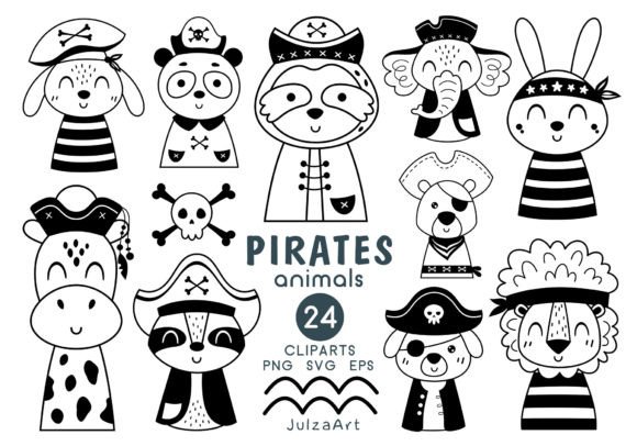 Black and White Pirate Animal Clipart for Creative Projects