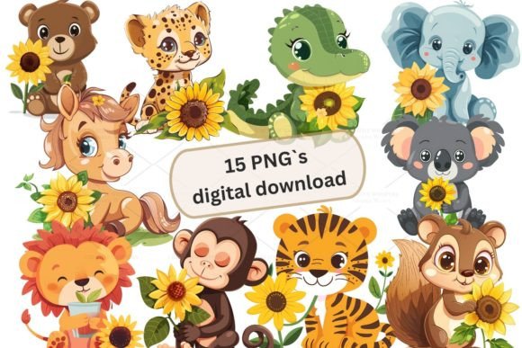 Cute Animal Clipart Sticker, PNG 4S-17: A Designer's Asset