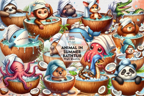 Cute Animal in Summer Bathtub Clipart PNG for Your Projects