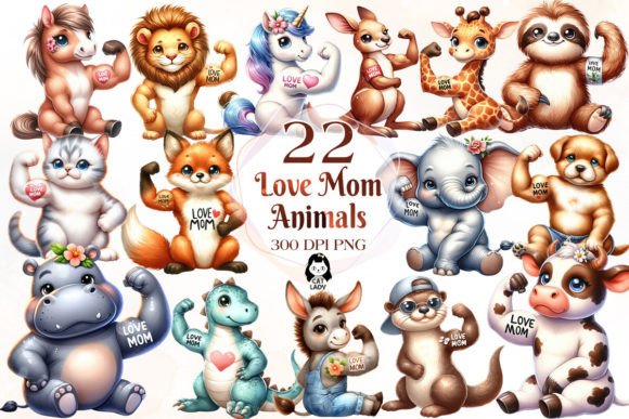 Funny Love Mom Animal Clipart Bundle: Adorable Designs for Every Project