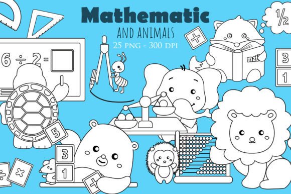 Mathematic Animal Digital Stamp Cartoon: Creative Design Elements