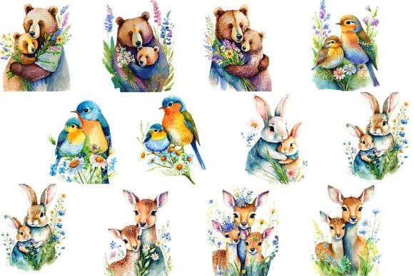 Watercolor Animal Mamas and Babys: Nature's Tender Embrace